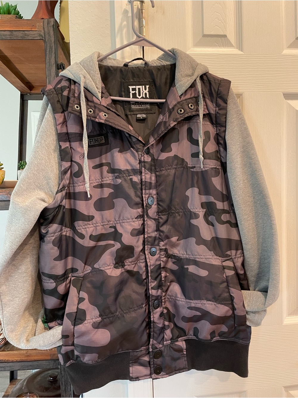 Fox racing Y2K Camouflage snap close puffer sweatshirt motocross windbreaker Lg